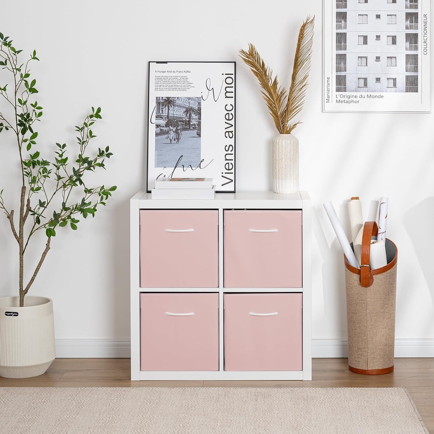 StorageWorks Pink Storage Cubes, 13x13 Storage Cube Bins with Handle, Cube Storage Organizer Bins for Shelves and Closet, Collapsible Storage Bins, 4-Pack