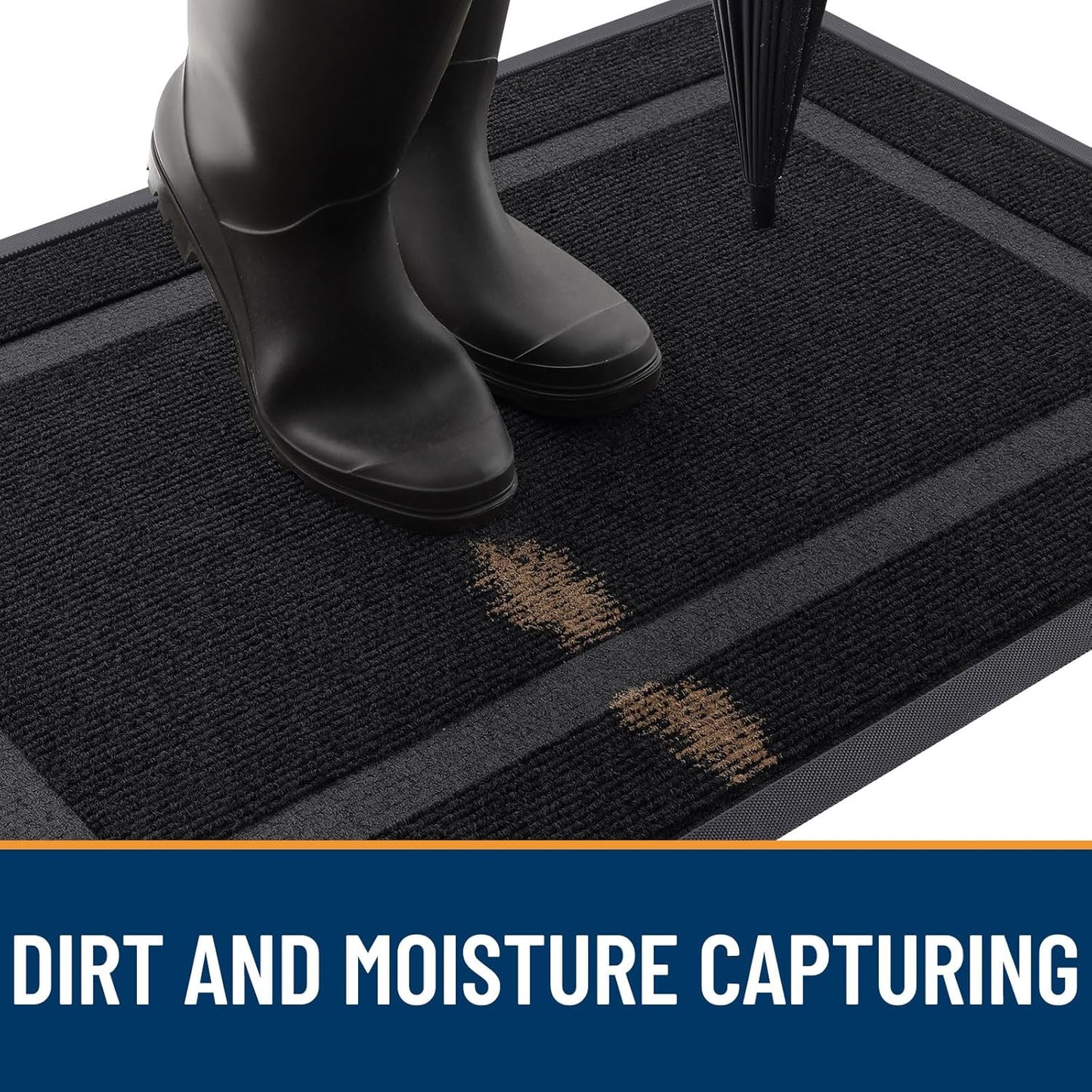 OLANLY Front Door Mat Indoor Outdoor Entrance, Waterproof All-Season, All-Weather Doormat, Sturdy Natural Rubber, Fade Resistant, Low Profile, Easy Clean Patio Porch Entryway Mat, 59x35, Black