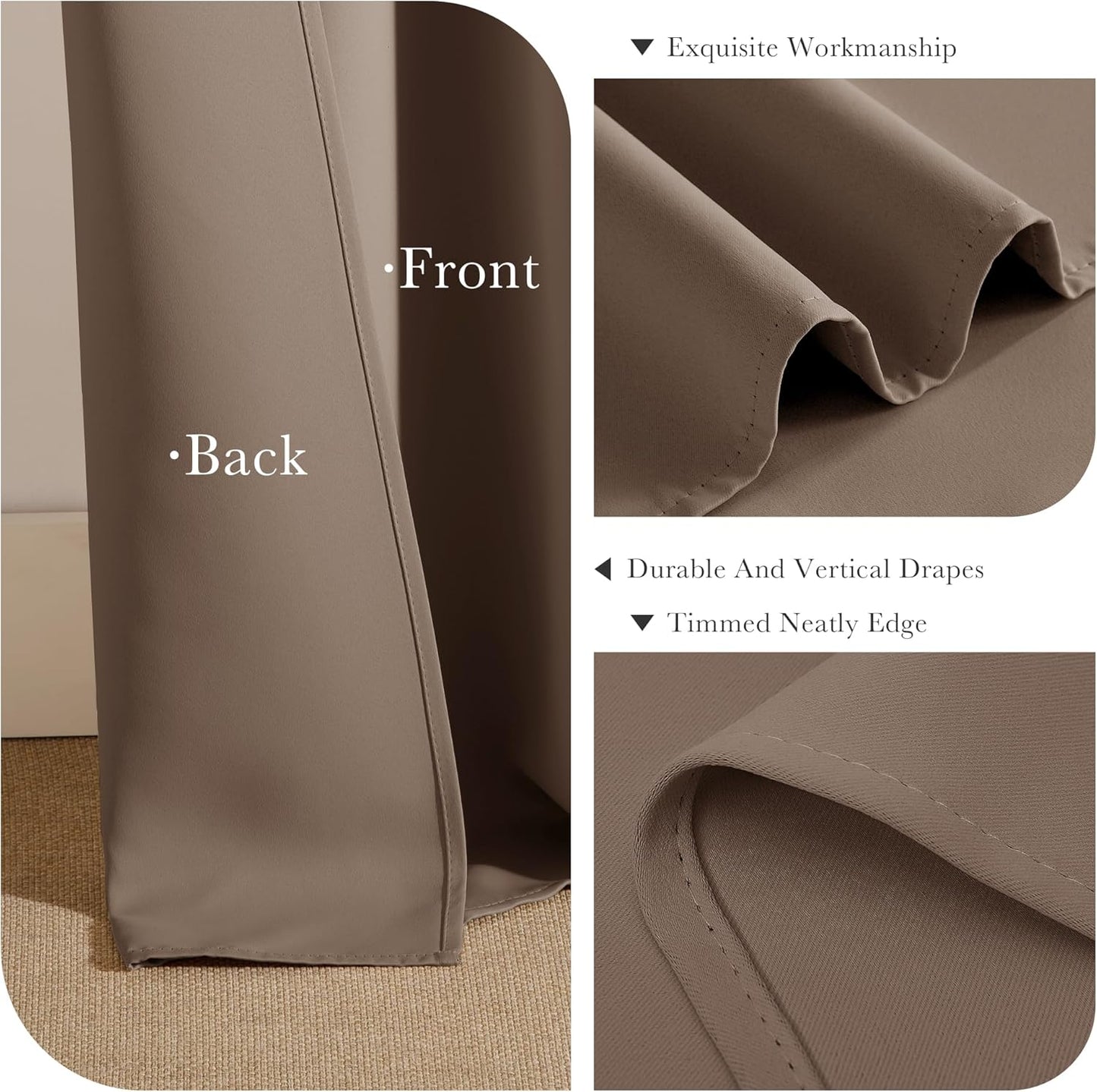 PONY DANCE Short Blackout Curtains for Kitchen 45 Inch Length, Thermal Insulated Grommet Curtains for Bedroom, Black Out Drapes for Bathroom Small Window (2 Panels Set, 34 inches Wide), Mocha