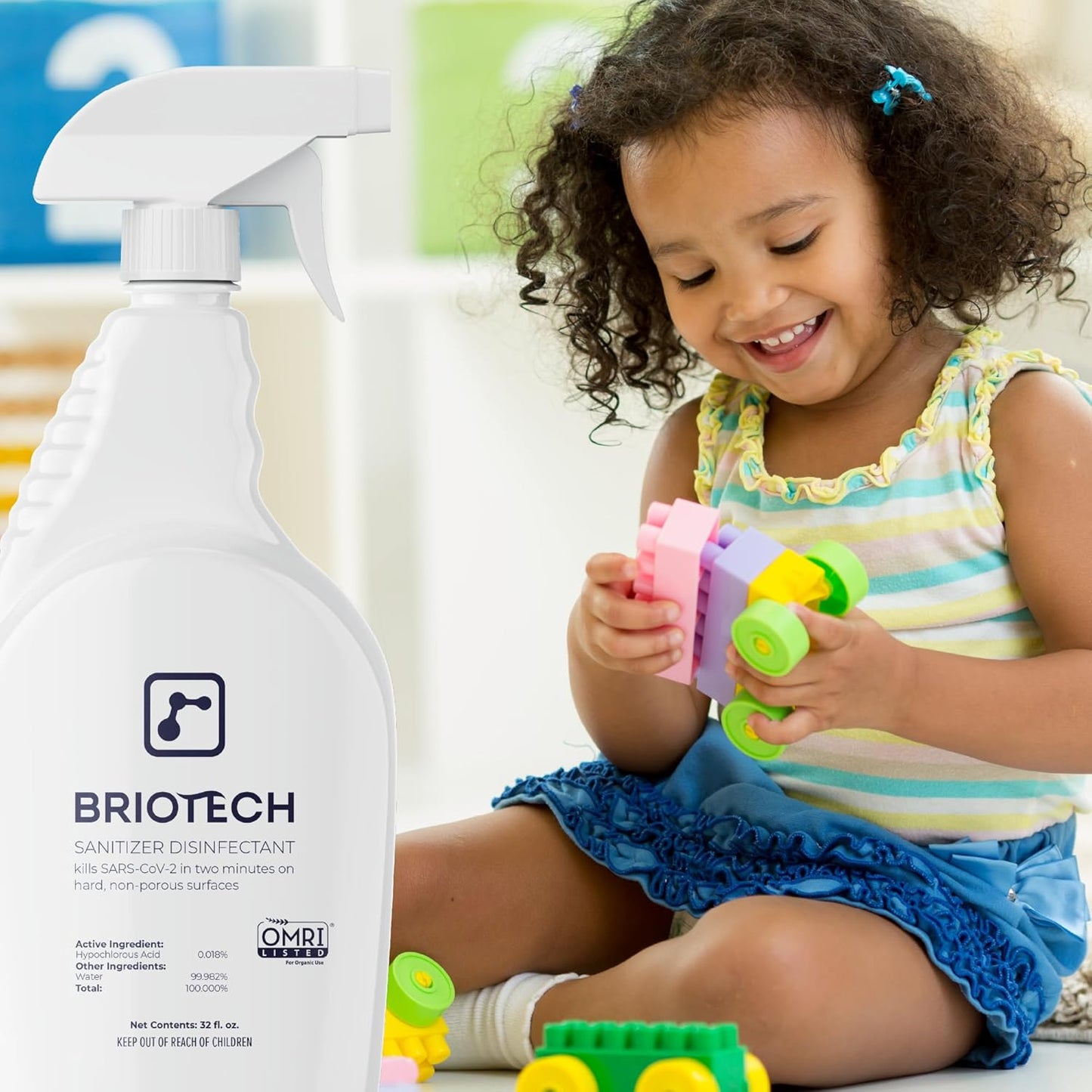 BRIOTECH Sanitizer Disinfectant Hypochlorous, Kill 99.99% of Viruses & Bacteria, Control Mold, Eliminate Odor, Gentle for Nursery & Play Rooms, Food Contact Surface Sanitizer, 1 Gallon Refill (4 Pack)