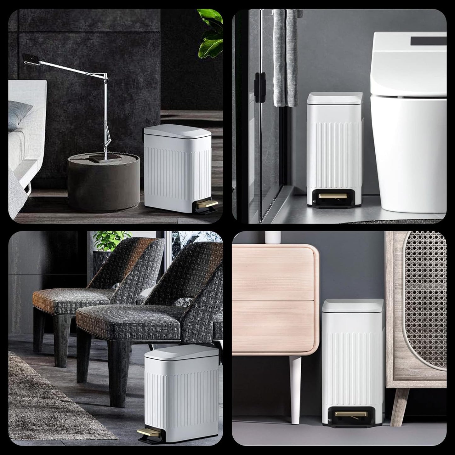 CEROELDA Small Bathroom Trash Can with Lid Soft Close-5L/1.3 Gal Slim Garbage Can-Metal Step Wastebasket-Rectangle Narrow Waste Bin for Office, Bedroom, Toilet, Live Room (Embossed-White)