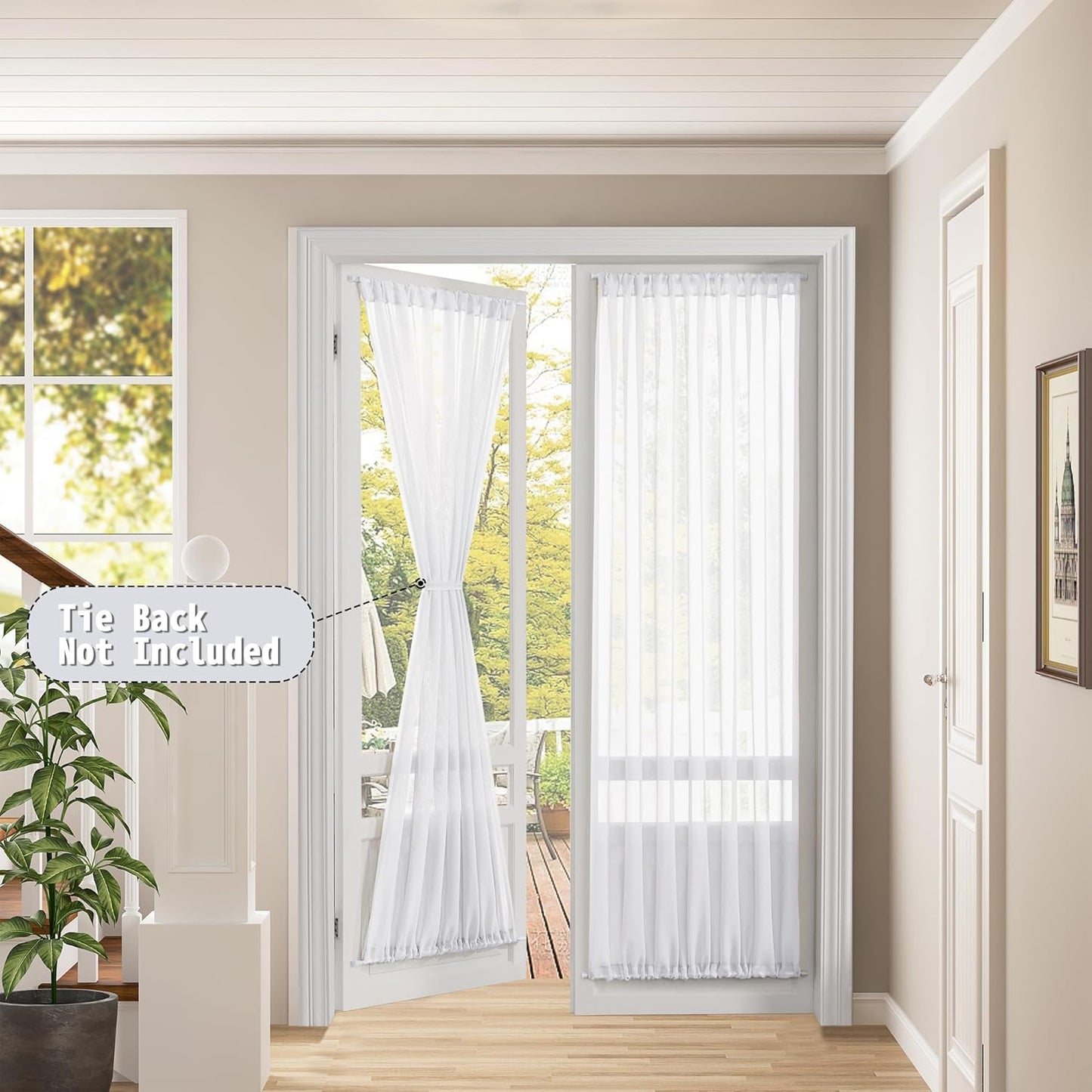 Tollpiz Sheer Curtain Closet Linen Textured Curtain Sheers Doorway Light Filtering Voile French Door Rod Pocket Curtains Patio Glass Door, 25 x 80 inches Long, White, Set of 1 Panel