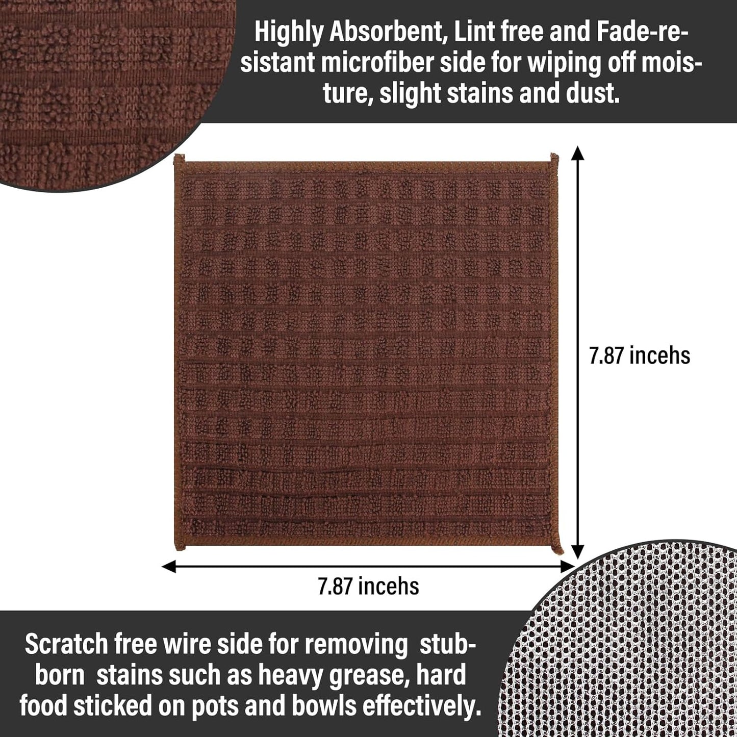 Dish Cloths for Washing Dishes 8 Pack Multipurpose Wire Miracle Cleaning Coths Non-Scratch Wire Dishwashing Rag Lint Free Microfiber Cleaning Cloth for Kitchen Windows (Brown)