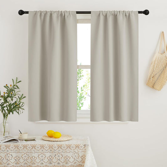 RYB HOME Blackout Curtains for Bedroom, Window Shades Thermal Insulating Privacy Drapes for Living Room Classroom Kitchen Bathroom Dining, Wide 42 x Long 54 inch, Natural 2 Panels