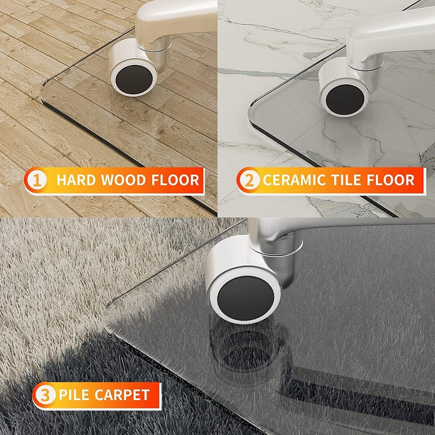 46" x 55" Chair Mat for Carpet - Office Chair Mat - Tempered Glass Floor Mat for Home/Office/Carpet Clear Computer Floor Mat - with 4 Anti-Slip Pads
