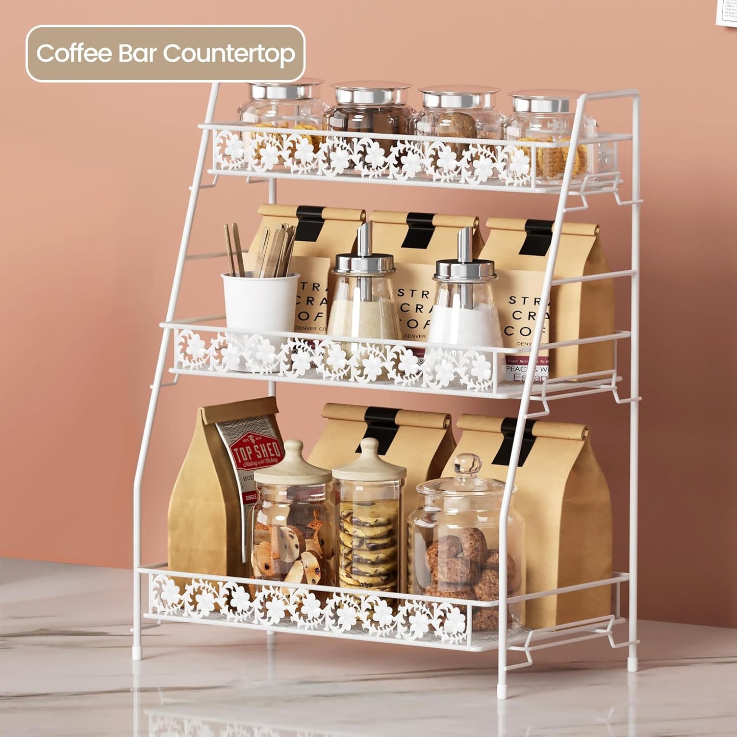 3-Tier Large Size Storage Rack,Counter Organiztion for Bathroom Countertop Organizer Shelf for Spice Racks for Kitchen/Sink/Bedroom/Living room/Office/Plant Rack with Two Metal Baskets