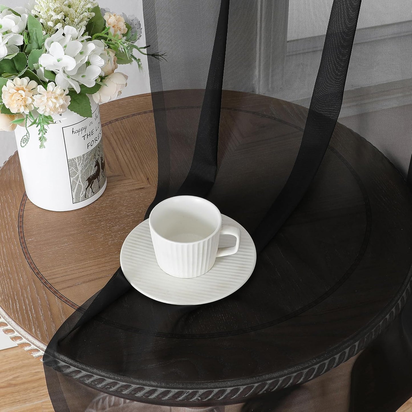 Chyhomenyc Black Sheer Curtains 30 inch Length 2 Panels, Light Filtering Voile Rod Pocket Short Window Curtians for Bathroom Living Room Farmhouse Small Windows, 42Wx30L inches