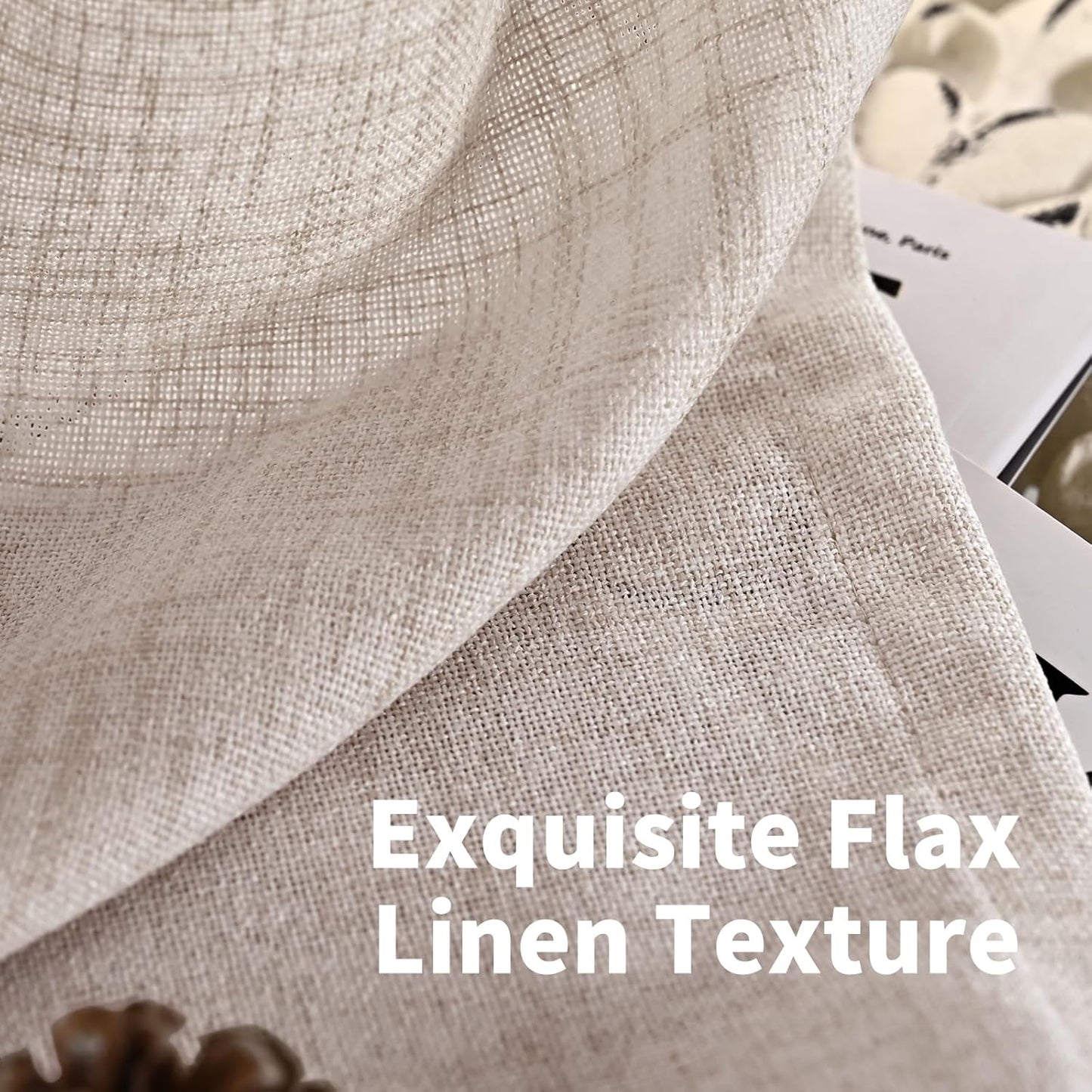 YoungsTex Natural Linen Back Tab Curtains 84 Inch Length 2 Panels - Light Filtering Drapes Rustic Semi Sheer Window Treatments for Living Room Bedroom, 40 X 84 Inch