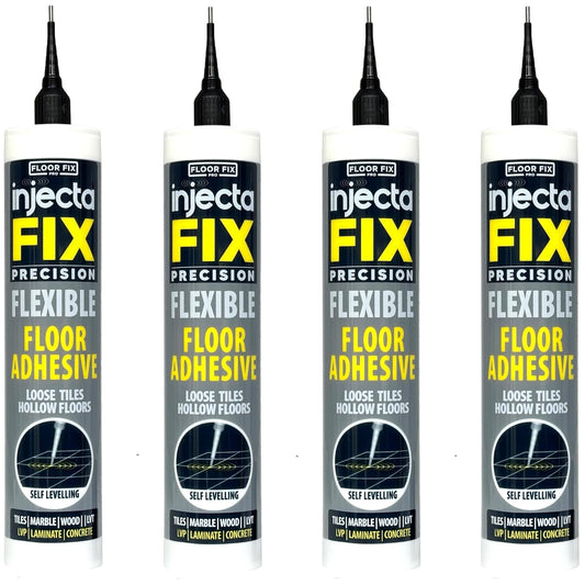 Precision 300ml from Floor-Fix Pro - Fix Loose Tiles - for Loose & Hollow Tiles, Wood, LVT & Laminate - Includes 1.9mm Syringe Tip - Adjustable to 6mm + Anti-Clog Performance (Pack of 4)