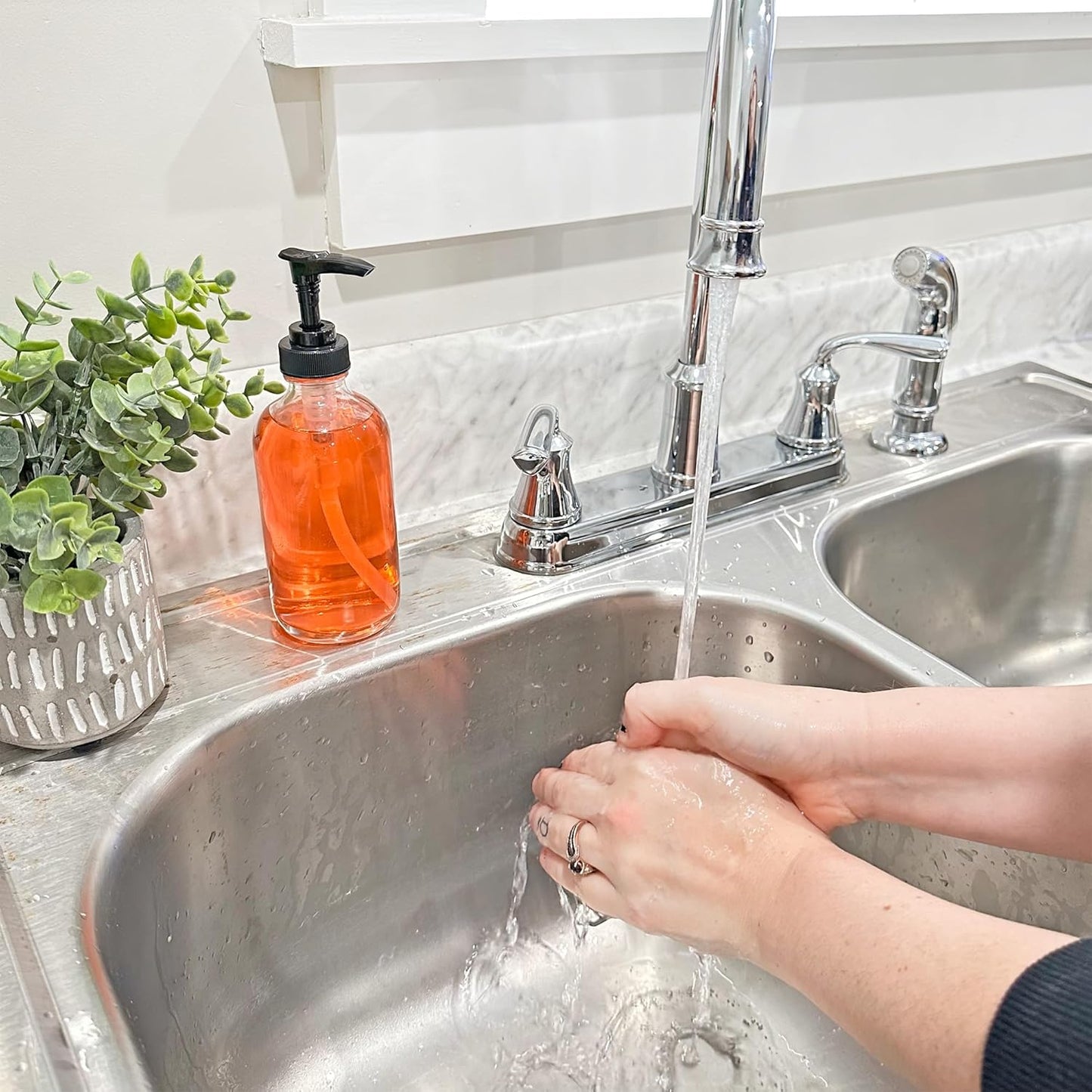 Cornucopia Brands 8oz Clear Glass Pump Bottles (4-Pack w/Black Plastic Pumps), Great as Essential Oil Bottles, Lotion Bottles, Soap Dispensers, and More