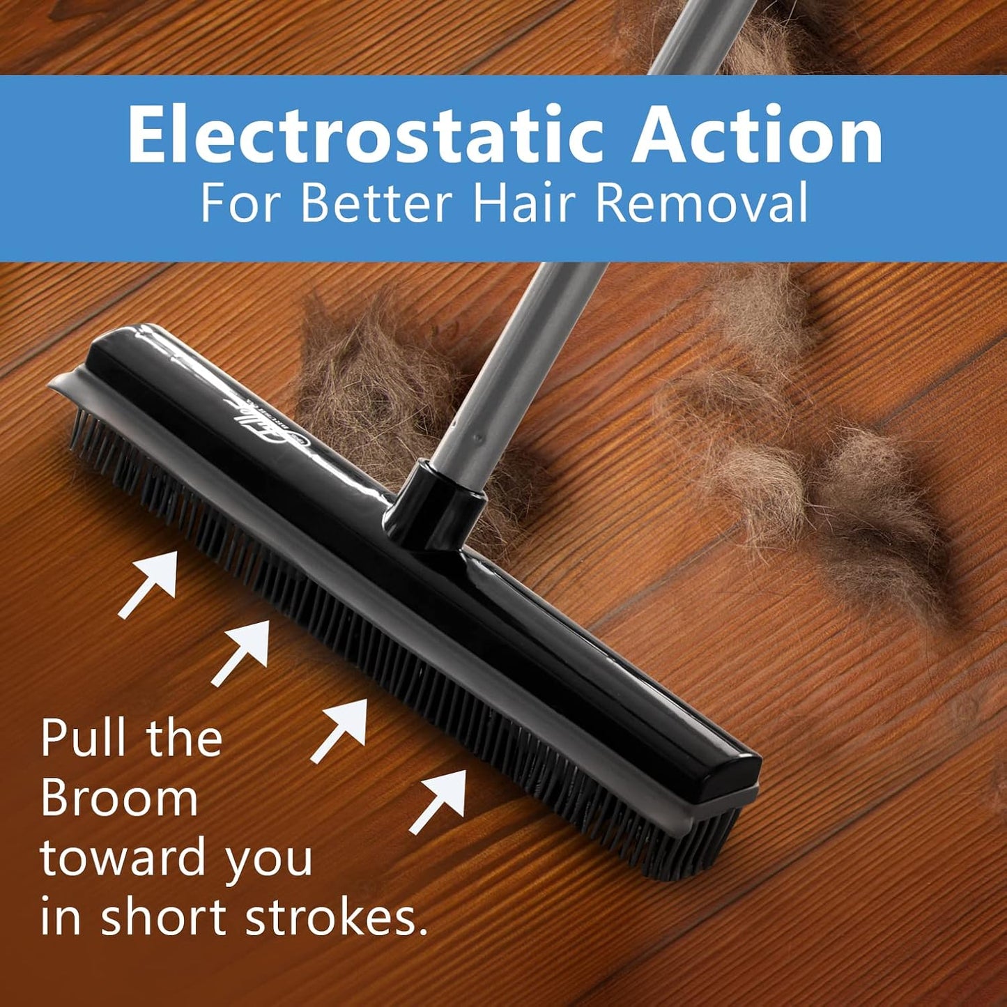 Fuller Brush Rubber Broom – for Carpets Floors Stairs Upholstery – Electrostatic Action Removes Pet Hair Lint Fuzz Dirt Particles – Built-in Squeegee Tackles Wet Messes (Broom Head)