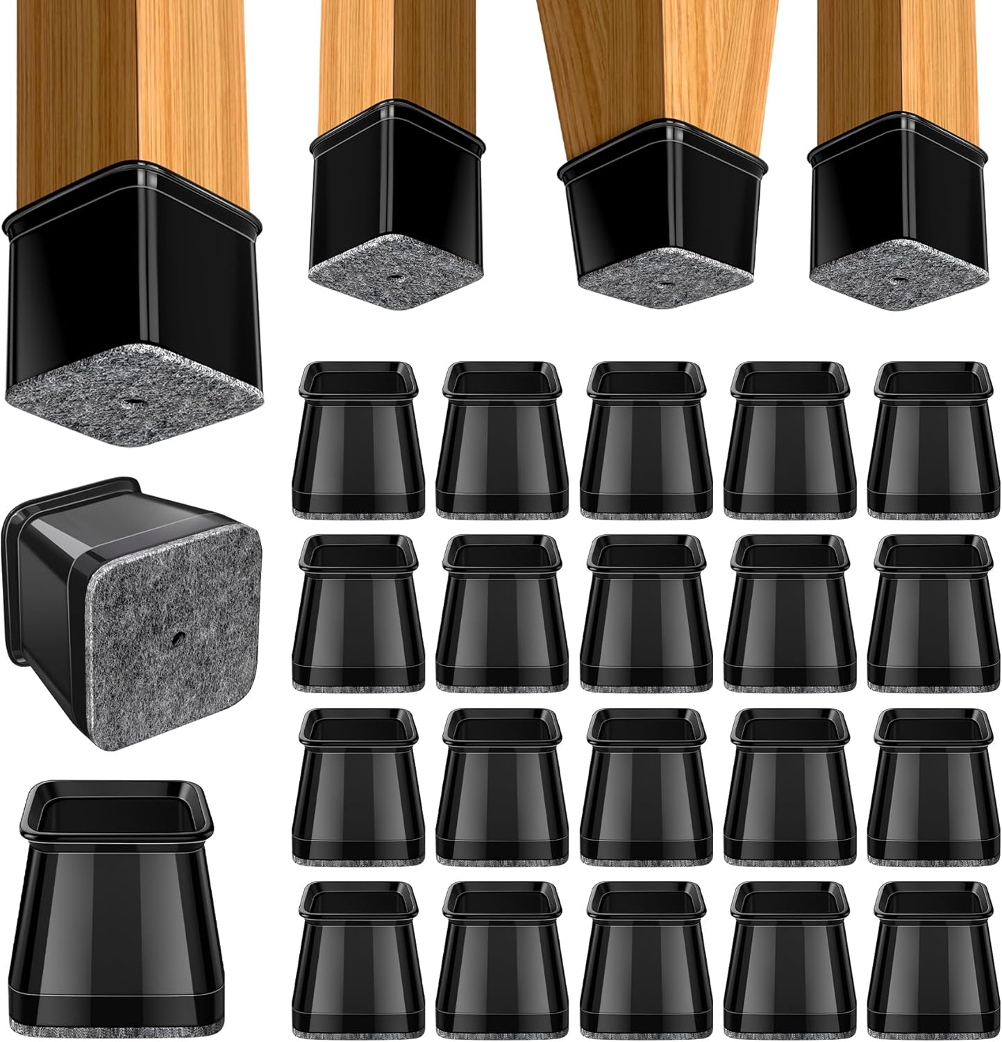 BUMACO Chair Leg Floor Protectors Square Chair Leg Protectors for Hardwood Floors 20Pcs Silicone Covers to Protect Floors Square (Black-L Fit 1-1/16" to 1-5/8")