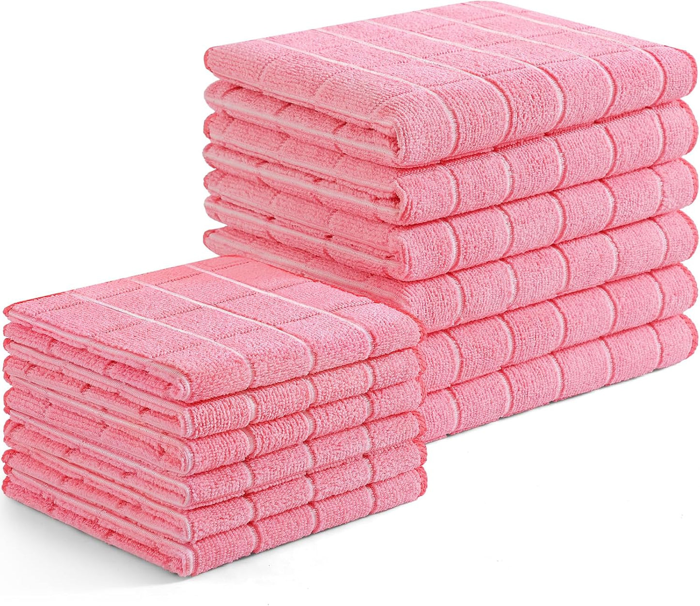 Homaxy Microfiber Kitchen Towels and Dishcloths Set, 12 Pack Soft and Absorbent Dish Hand Towels Bulk, 28 x 16 Inch & 12 x 12 Inch Quick Drying Rags for Washing Dishes, Pink