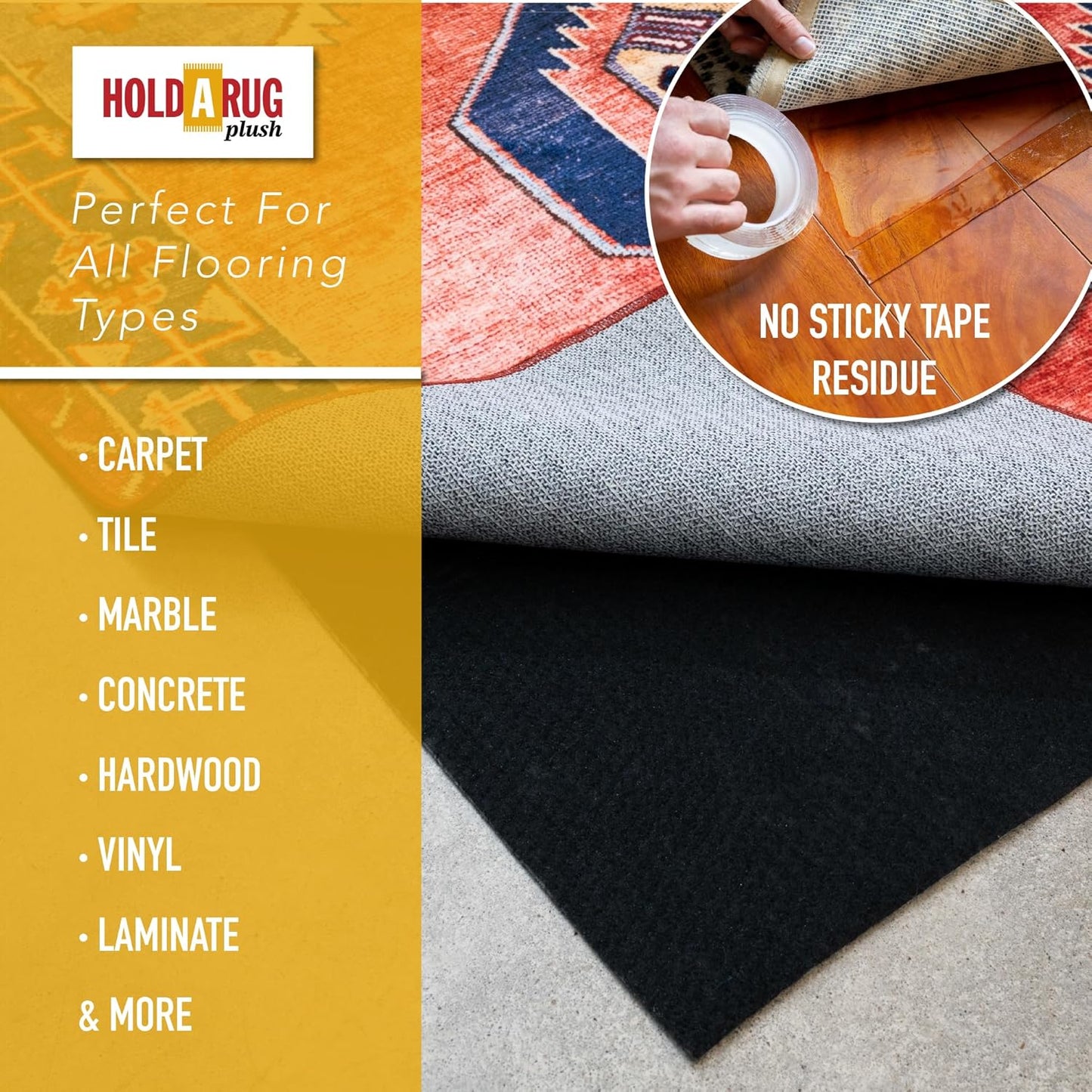 Hold-a-Rug Plush 2'6 x 12' Nonskid, Nonslip Rug Pad, Reversible Gripper, ¼ Thick, Safe for All Floors and Carpet, Keep Area Rugs Secure