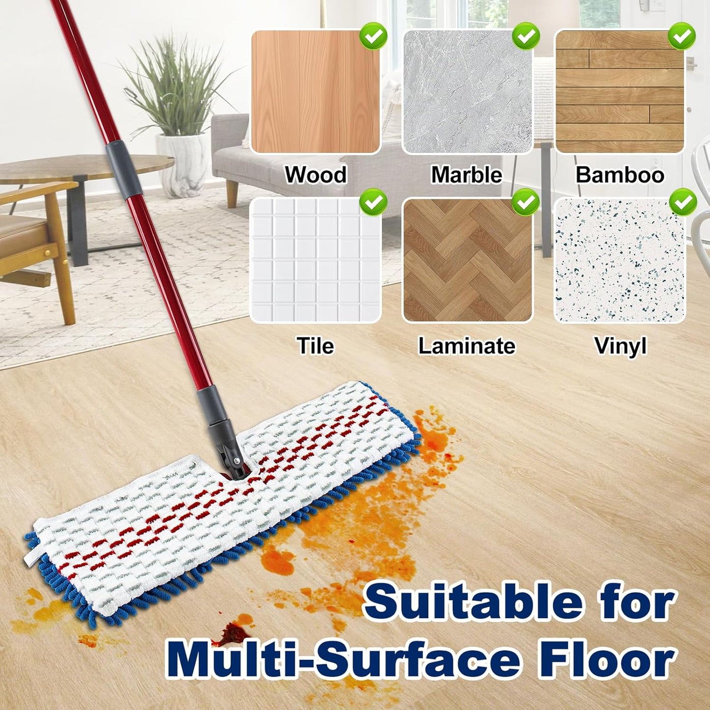4 Pack Mop Replace Head for Ocedar Hardwood Floor'n More 3-Action Flip Mop,Mop Heads Replacements for Dry Wet Use,Chenille&Microfiber Double Sided Mop Refills,Reusable Mop Pad for Multi Surface Floor