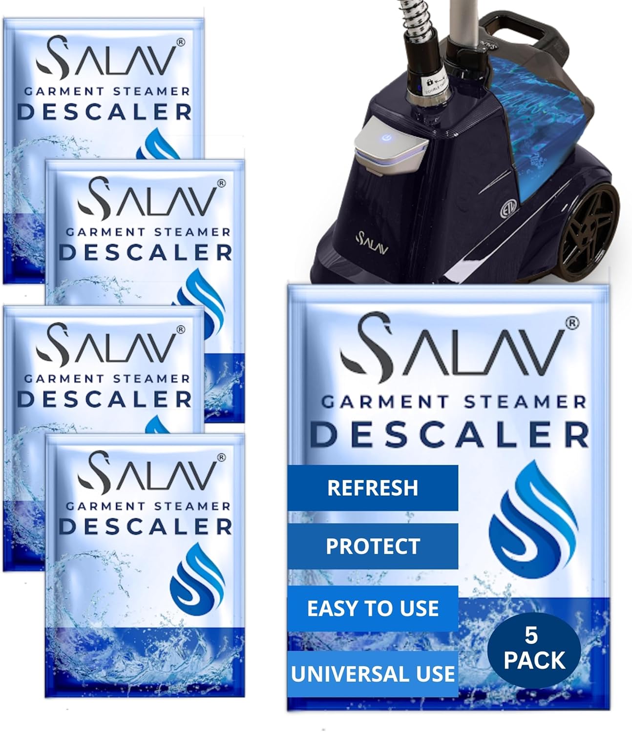 Garment Steamer Descaling Solution Decalcifier Packets for Mineral Deposits and Build-up Removal, Maintenance for Clothes, Works with all Garment Steamer Brands, Cleans Build Up, 5 packs