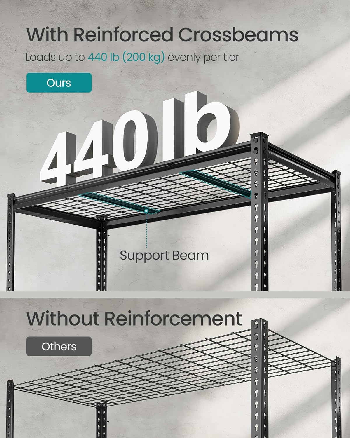 SONGMICS 5-Tier Storage Shelves, Heavy-Duty Garage Shelving, Adjustable Shelving Unit, Steel Shelf, Boltless Assembly, for Garage, 2,200 lb Load, 24 x 96 x 72 Inches, Ink Black UGLR454B02