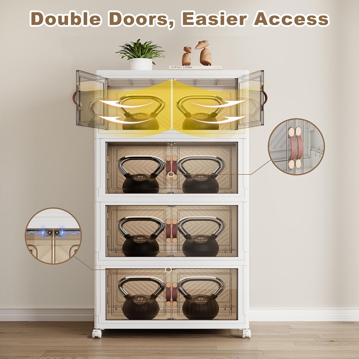 SAILUN 308QT Extra Large Collapsible Storage Bins with Wheels and Lid, Stackable Storage Bins Open Closet Organizers and Storage Storage Containers Drawers,23.6" L × 15" W × 54.5" H（4 Pack）