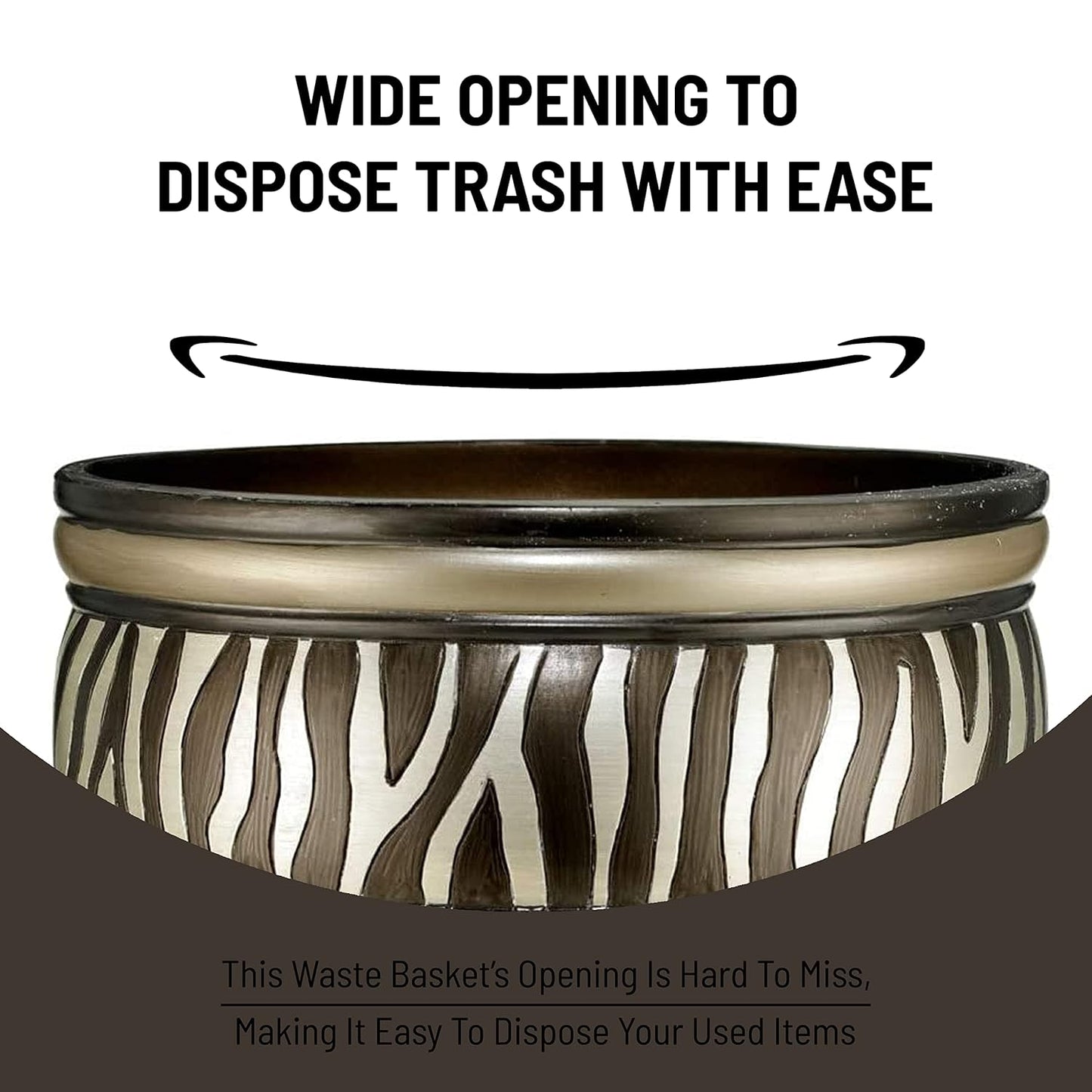 Decorative Trash Can for Bathroom, Office & Bedroom - 2.1 Gallons Stylish & Small Trash Can for Dorms, Desktop & Restroom - Chic Waste Basket for Compact Spaces, Safari Stripes