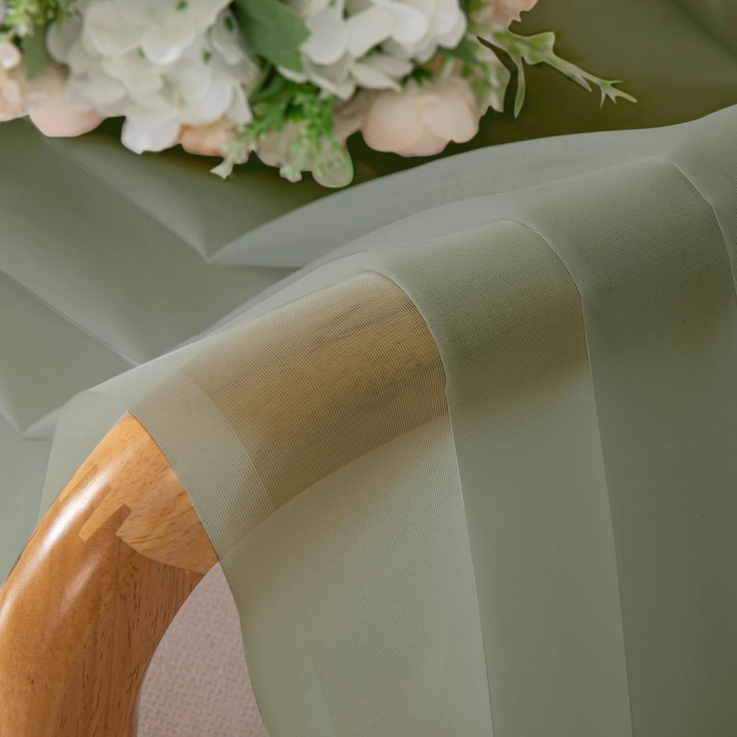 Chyhomenyc Sage Green Sheer Curtains 45 Inch Long 2 Panels, Short Voile Rod Pocket Drapes for Dinning Small Windows Bathroom Living Room Bedroom, 42Wx45L Inches