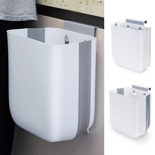 Soddeph 3.2 Gallon Foldable Hanging Trash Can for Cabinet Door,Kitchen Compost Bin,Wall-Mounted Plastic Garbage Can for Countertop or Under Sink, Bathroom and RV,No Lid (White)