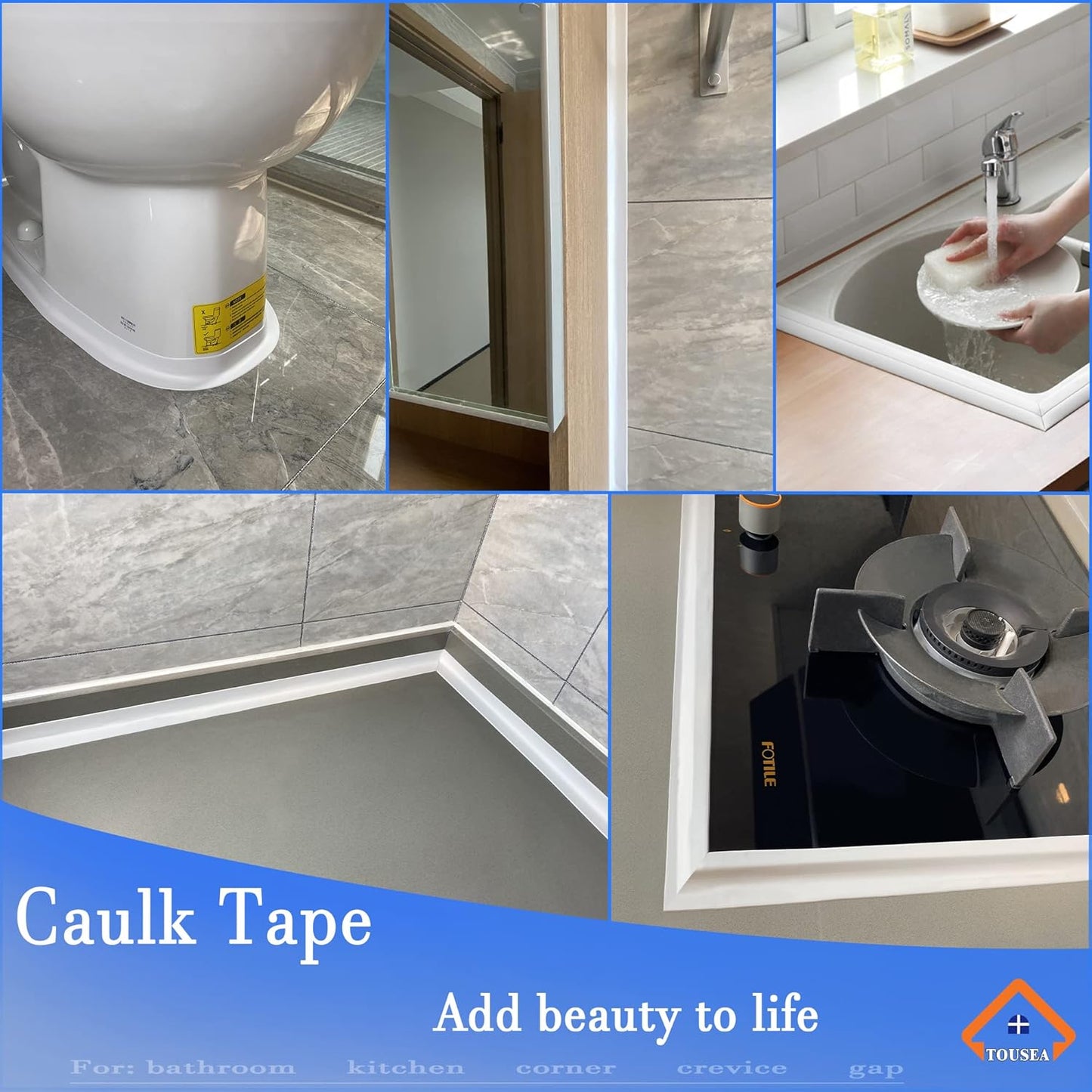 Caulk Tape Self Adhesive,Caulking Tape for Bathroom Sealant Strip Caulk Strip,Waterproof Caulking Sealing Tape for Bathroom,Toilet,Kitchen Countertop,Bathroom,Toilet (White-1.5IN-17.39FT-QP-A)