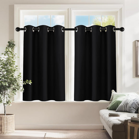 PONY DANCE Cafe Curtains 24 inch Length - Blackout Camper Curtains for Travel Trailers, Short Small Window Drapes for Bathroom & Basement, Ideal for RV Camper,34 Wide, Black 2 Pcs