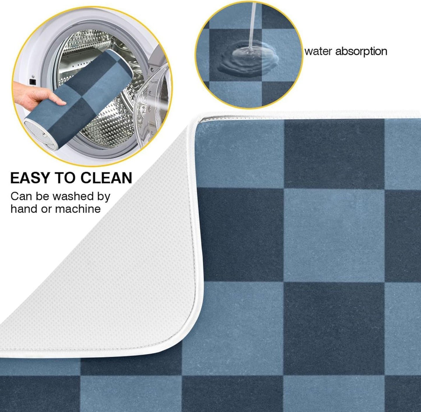 Buffalo Plaid Navy Blue Dish Drying Mat for Kitchen Countertop 16x18 Chessboard Rectangle Small Drying Mat Reusable Quick Dry Dish Sink Absorbent Mats Dishwasher Easy Clean Decorative Home Essentials