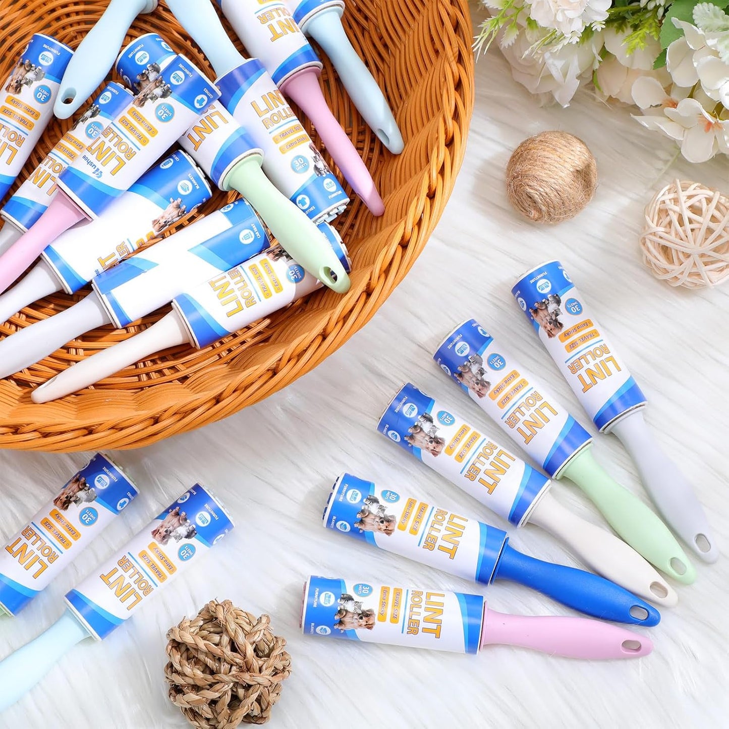 Hushee 48 Pack Bulk Mini Lint Roller for Travel 1440 Sheets 6'' Small Lint Removers Portable Lint Roller Travel Size Removers Sticky Removing Tool for Pet Hair Clothes Furniture Car Seat