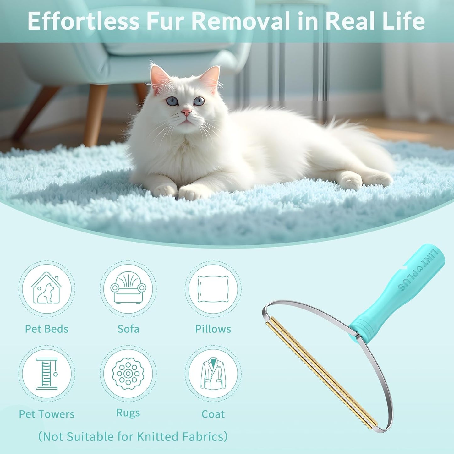 Pet Hair Remover Carpet x2 & Lint Root Cleaner Pro Pet Hair Remover by LINTPLUS,Special Pet Hair Removal Tool Multi Fabric Edge and Carpet Rake for Couch, Pet Towers and Rugs
