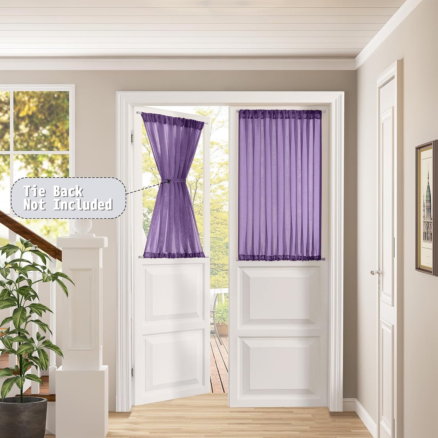 Tollpiz Short Sheer Door Curtains Closet Linen Textured Curtains Sheer Doorway Light Filtering Voile Patio Glass Doors Rod Pocket Curtain French Door, 54 x 40 inches Long, Royal Purple, Set of 1 Panel