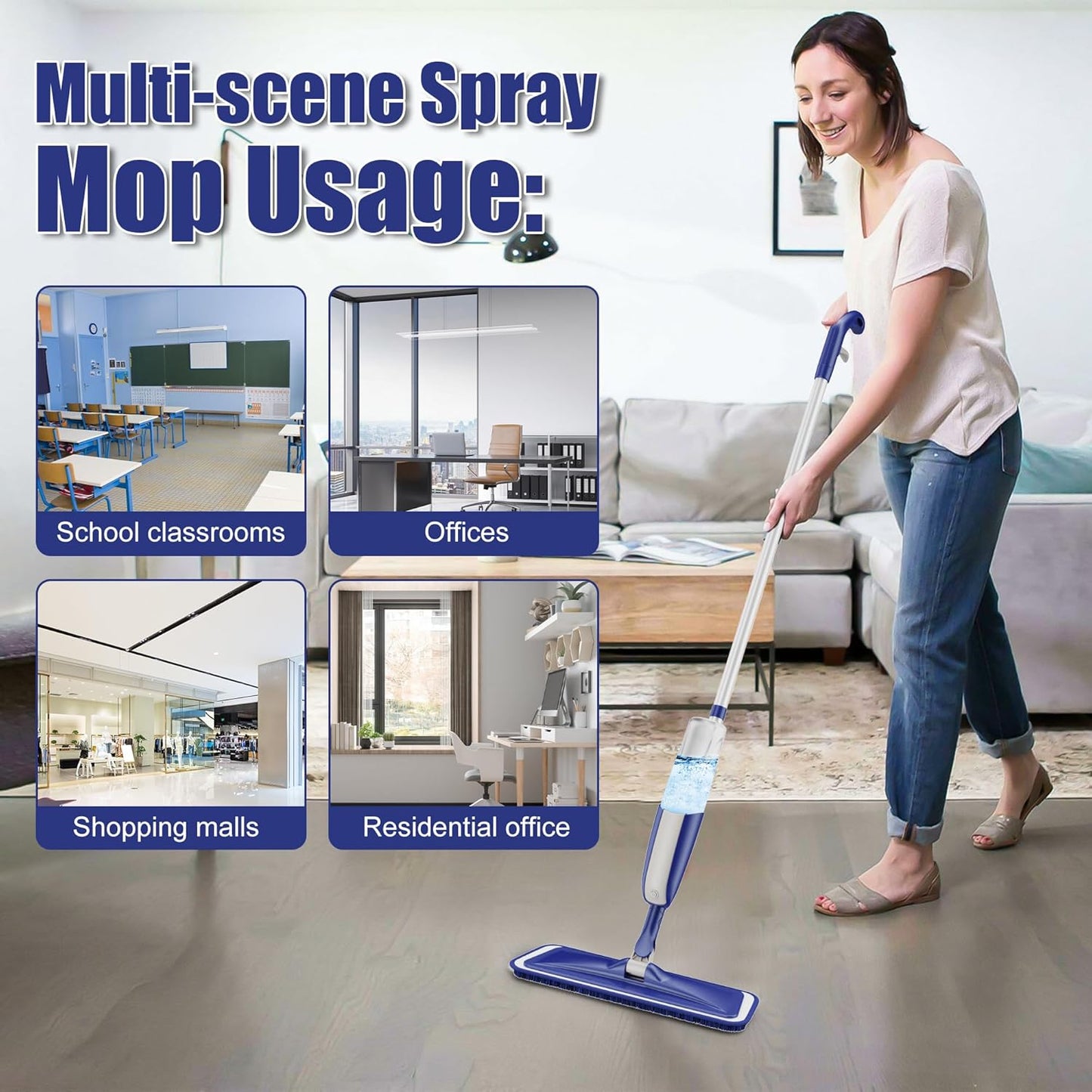 Wet Dust Mops for Hardwood Floor Cleaning - MEXERRIS Microfiber Spray Mops with 4X Reusable Washable Pads 2X Bottles Wood Floor Mops with Spray Home Commercial Use for Hardwood Laminate Tiles Floors