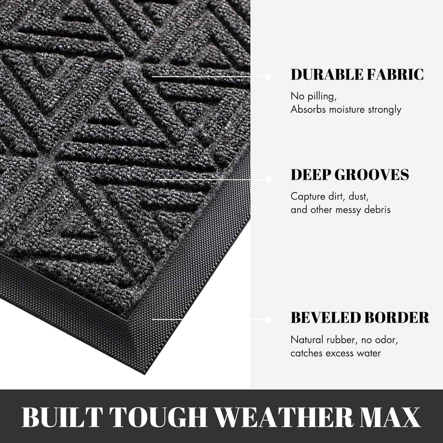 Yimobra Outdoor Mats for Front Door 29.5x17, All-Weather Waterproof Non-Slip Outdoor Door Mat Outside Eentrance, Garage/Patio Entryway Indoor Doormat, Easy Clean, Mix Grey