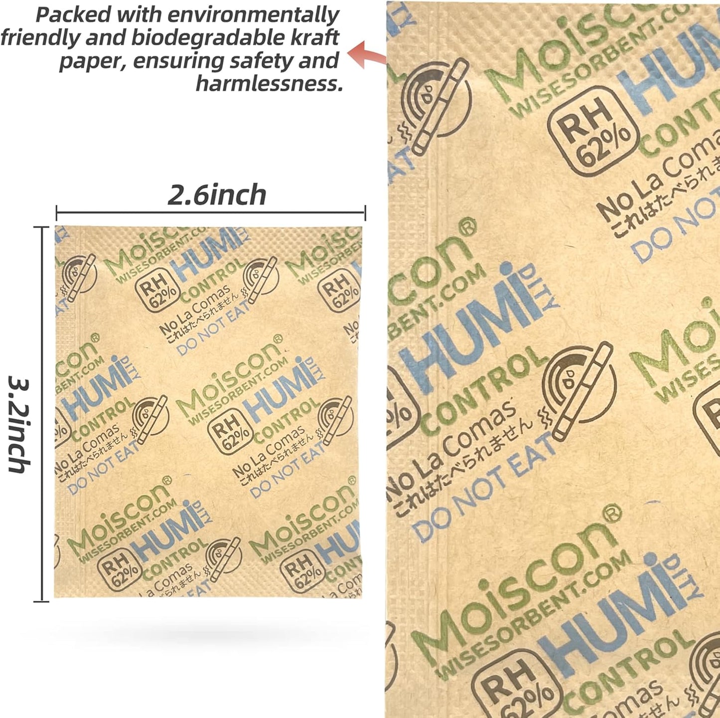 30 Pack 62% RH 8 Gram Two-Way Humidity Control Packs for Storing 1 oz, Size 8 Moisture Control Packets Individually Wrapped