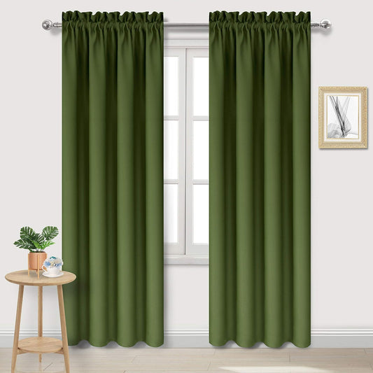 DWCN Blackout Curtains Room Darkening Thermal Insulated Bedroom Curtains Window Curtain Panels, 38 x 84 inches Long, Set of 2 Olive Green Rod Pocket Drapes