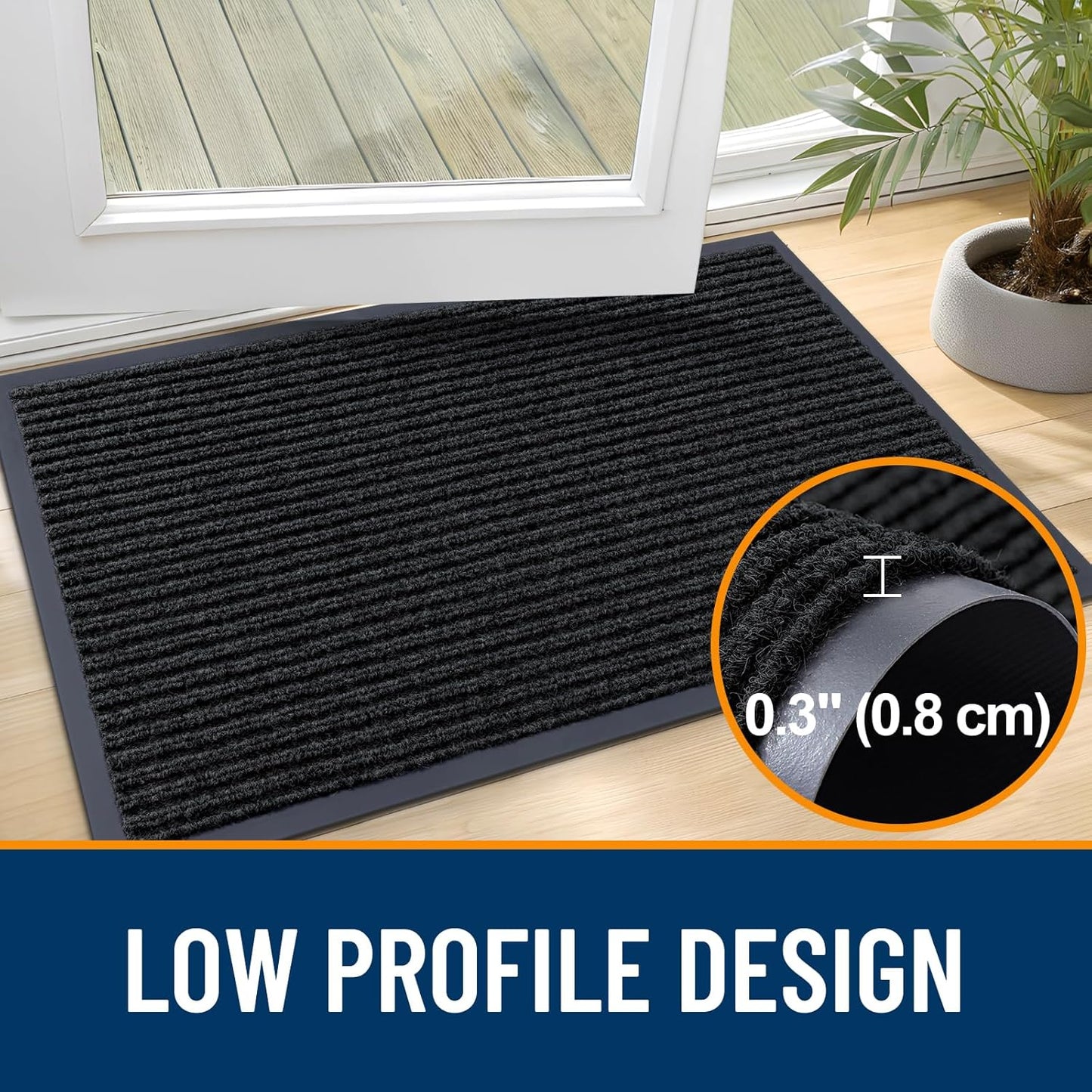 OLANLY Front Door Mat Indoor Outdoor Entrance, Waterproof Heavy Duty Doormat, Fade Resistant, Low Profile, Easy Clean Patio Porch Welcome Floor Mats for Entry, 47x32, Black