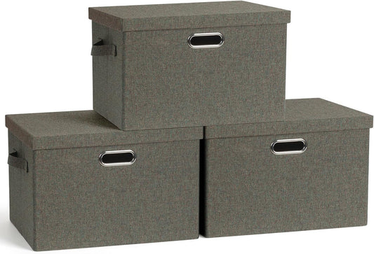 Large 17" 36 Quart Collapsible Stackable Storage Bins with Lids, 3 Packs Dark green Foldable Fabric Closet Storage Boxes with Lids, Heavy-duty Linen Cube Baskets(17x12x11)