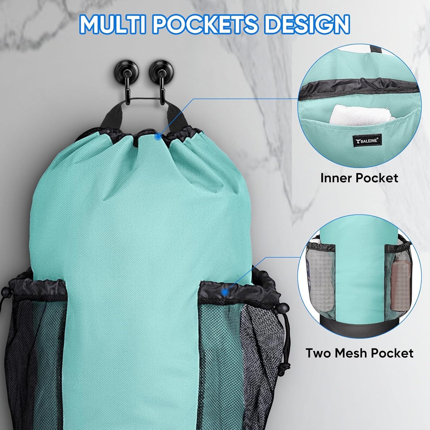 BALEINE 120L Laundry Bag Backpack, 900D Oxford Fabric Large Travel Laundry Bags with Shoulder Straps and 2 Mesh Pockets for College Dorm, Apartment, Laundromat (Sky Blue, 120L)