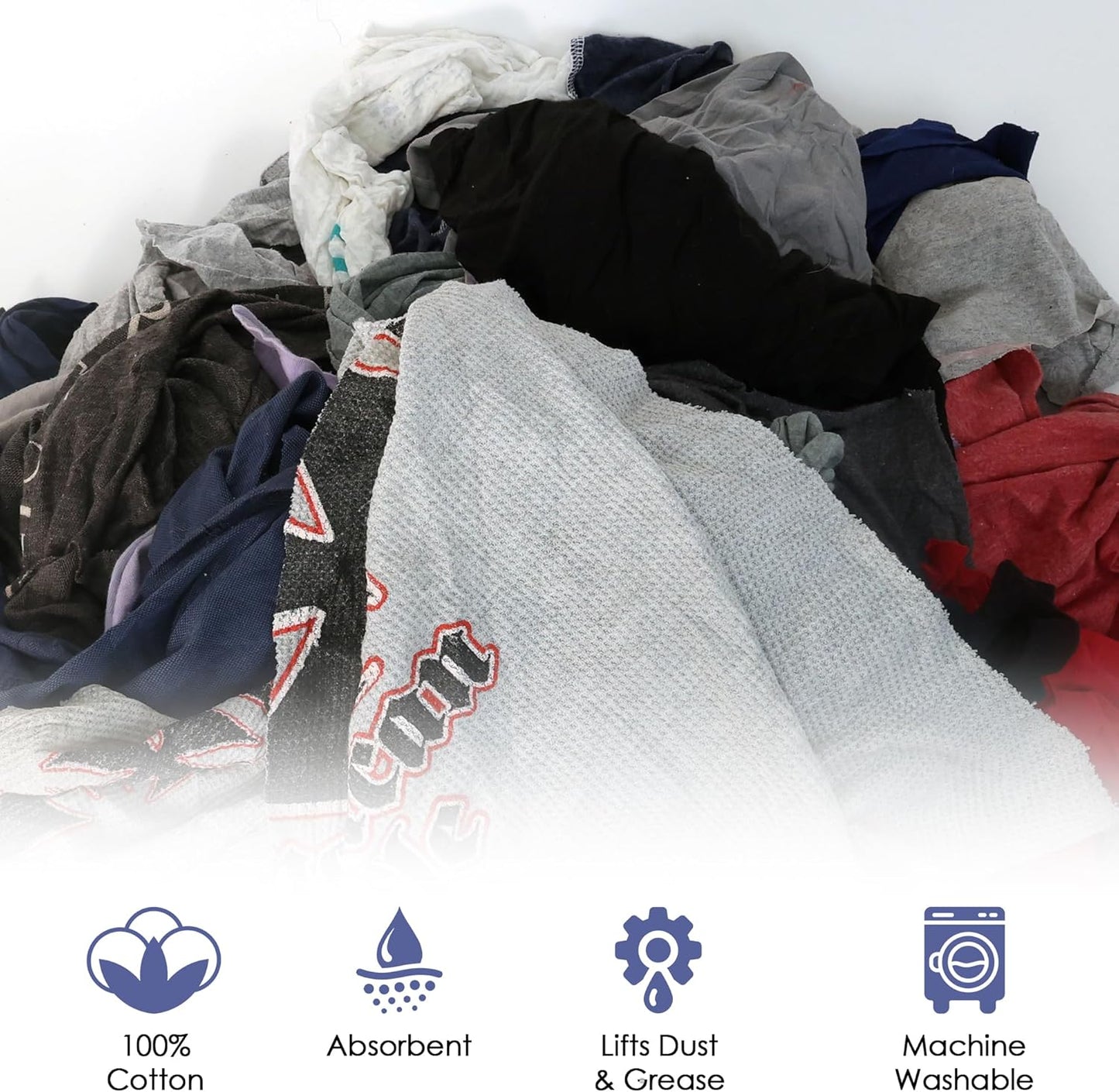 Huck & Terry Tshirt Bag of Rags Multicolored (50LB), Cotton Blend, Paint Cloth and Multipurpose, Kitchen, Auto, Staining Rags, Lint Free Absorbent Washable 18 x 18 in