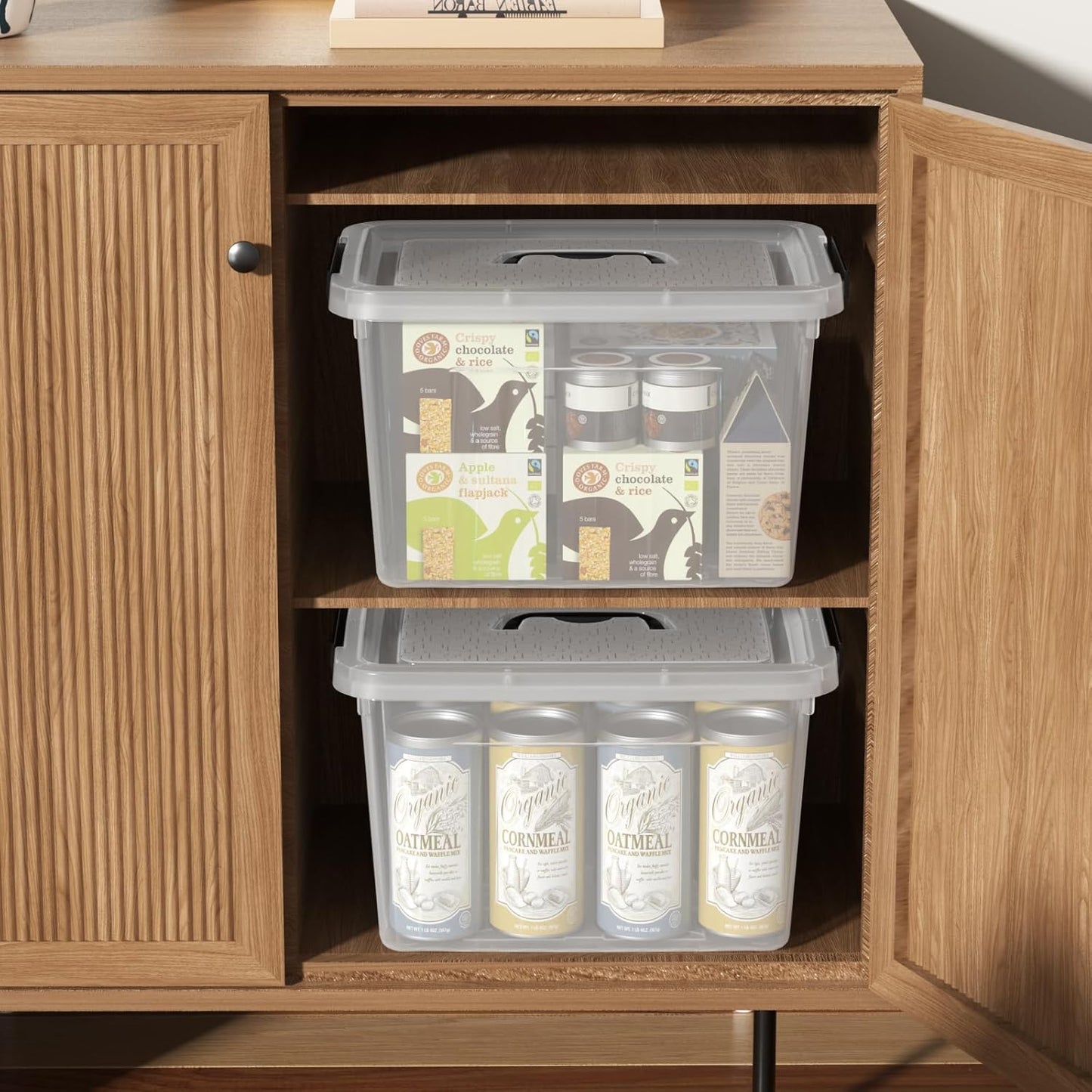 4 Packs 20 L Clear Plastic Storage Bins, Stackable Organizer Containers with Lids, Latching Box with Handle