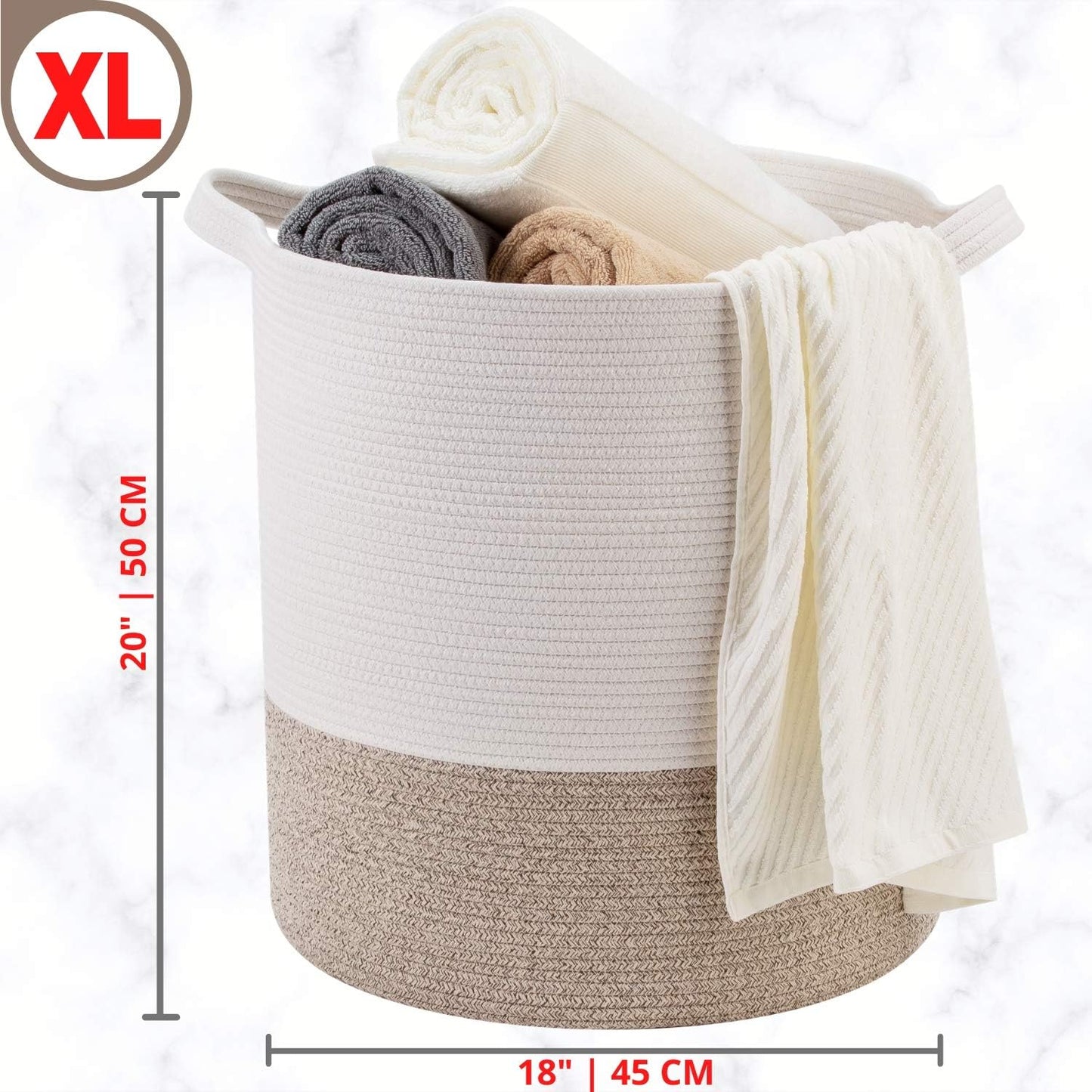 MINTWOOD Design 83L Extra Large 20x18 Inches Decorative Woven Cotton Rope Basket, Tall Laundry Basket Hamper, Blanket Basket for Living Room, Round Storage Baskets for Pillows, Towels, Light Brown