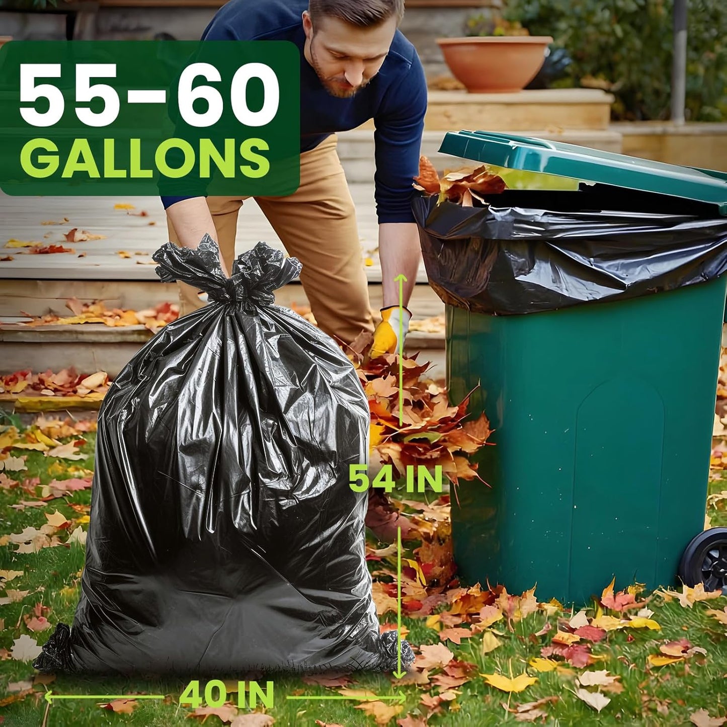 150 Count 55-60 Gallon Trash Bags, Large Garbage Bags Sturdy & Tear-Resistant Commercial Can Liners 55 Gallon, Large Black Trash Bags for Commercial, Lawn and Leaf Bags (150 Count)