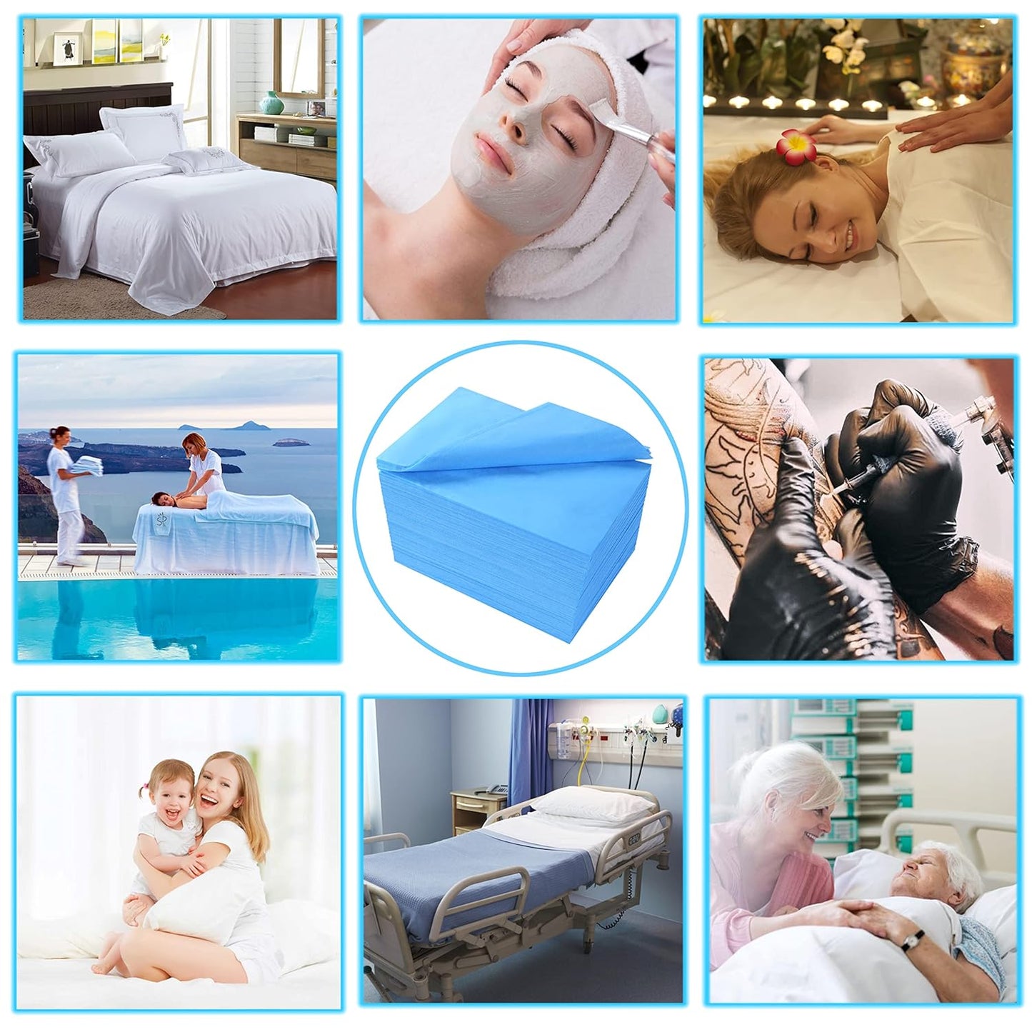 31" x 71" Disposable Bed Sheets for Massage Table Waterproof Massage Table Sheet Soft Non Woven Fabric SPA Bed Cover Breathable for Massage Beauty Tattoos 100PCS (Blue)