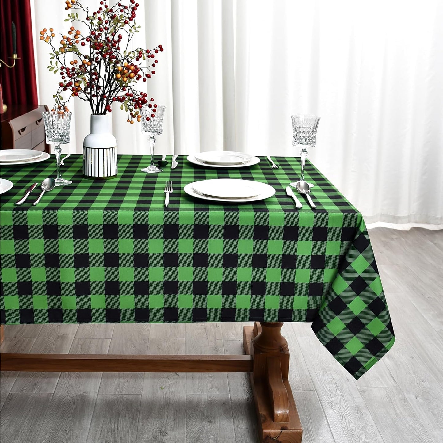 Waterproof Gingham Festive Tablecloth Fabric - Oblong 52x70 Inch Classic Buffalo Tartan Table Cloth for Outdoor Use - St. Patrick's Day Tabletop Cover for Xmas, BBQs, and Parties