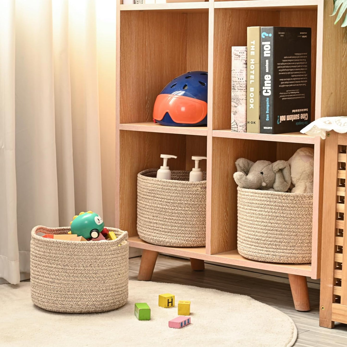 Small Storage Baskets for Organizing, Organizer Baskets for Shelves, Small Woven Basket for Storage, Cute Cotton Rope Basket for Gifts Empty, 9.7"×9.7"×7" (3 Packs) Brown