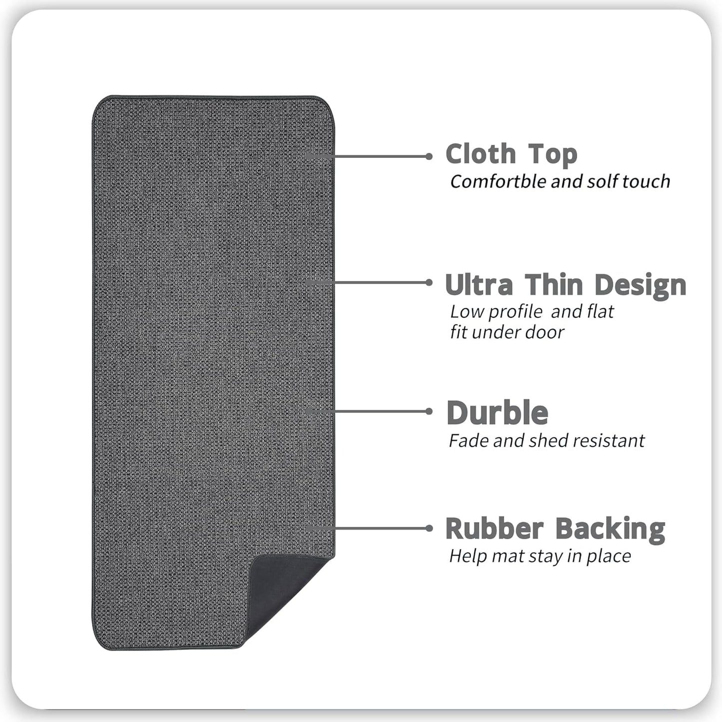 Bath Mat,Ultra Thin Bathroom Runner Rugs,Large Bath Mats for Bathroom,Quick Dry,Non-Slip,Machine Washable,Low Pile,Bath Rug,Shower Outside,Sink,Home Decor Accessories.Dark Grey,1'5"x4'11"（17x59inch）
