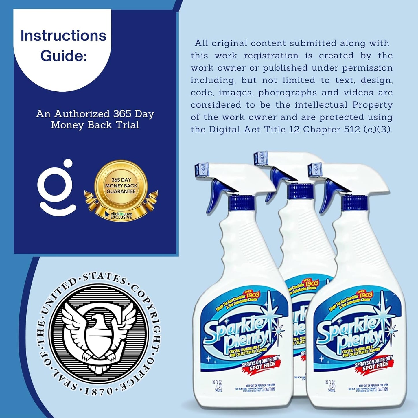 Sparkle Plenty Chandelier Cleaner Drip Dry Spray No Wipe - Dust Remover & Streak Free Glass Cleaner Spray for Crystal Chandelier & Window Screen - Versatile Household Cleaning Supplies (32 oz, 3 Pack)