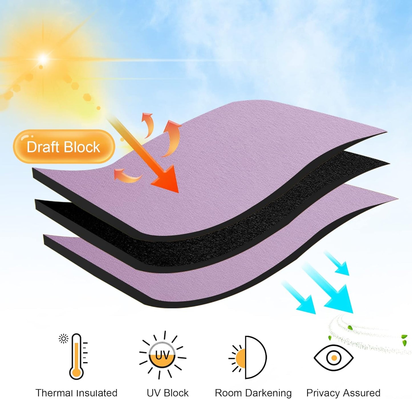 RYB HOME Small Kitchen Curtains, Room Darkening Drapes Energy Efficient Half Window Coverings Heavy Duty Solid Decor for Bedroom Bathroom Dining Room, W42 x L45 inches, Lilac, 2 Panels Set