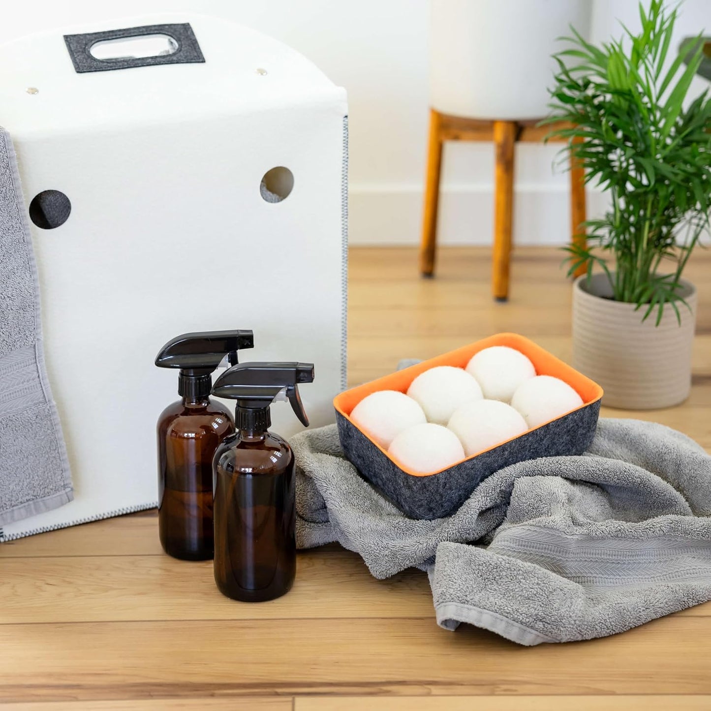 Three by Three Seattle Felt·Like·it!™ Wool Dryer Balls + Storage Bin: Reduce Drying Time, Static Cling, and Energy Use | Natural Alternative to Fabric Softeners (Pack of 6)