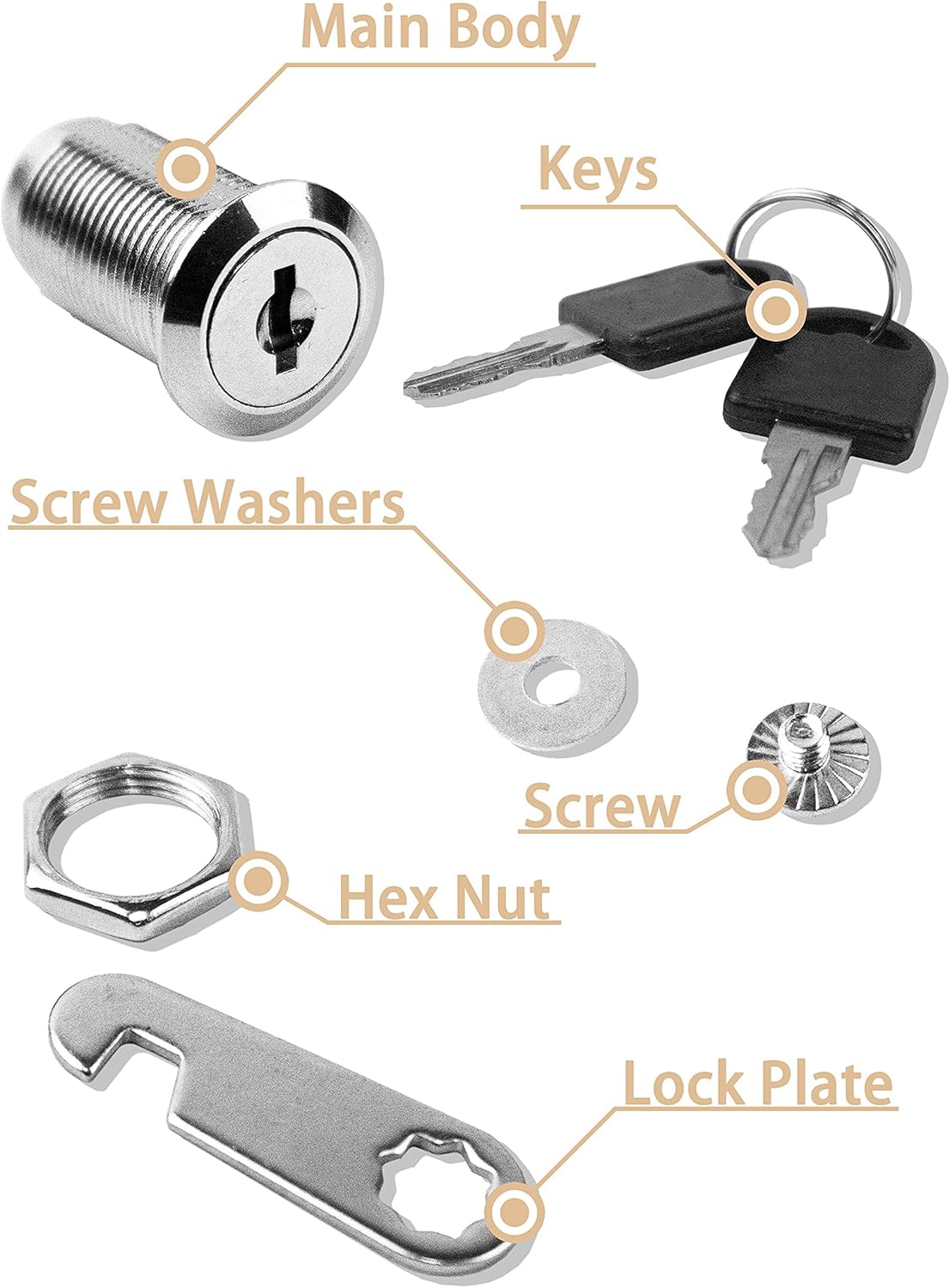 MoHern Cabinet Locks, 6 Pcs Keyed Alike 1-1/8 Inch (30mm) Cylinder Locks, Zinc Alloy Cam Lock with Keys for Cabinet, Drawer, RV and More